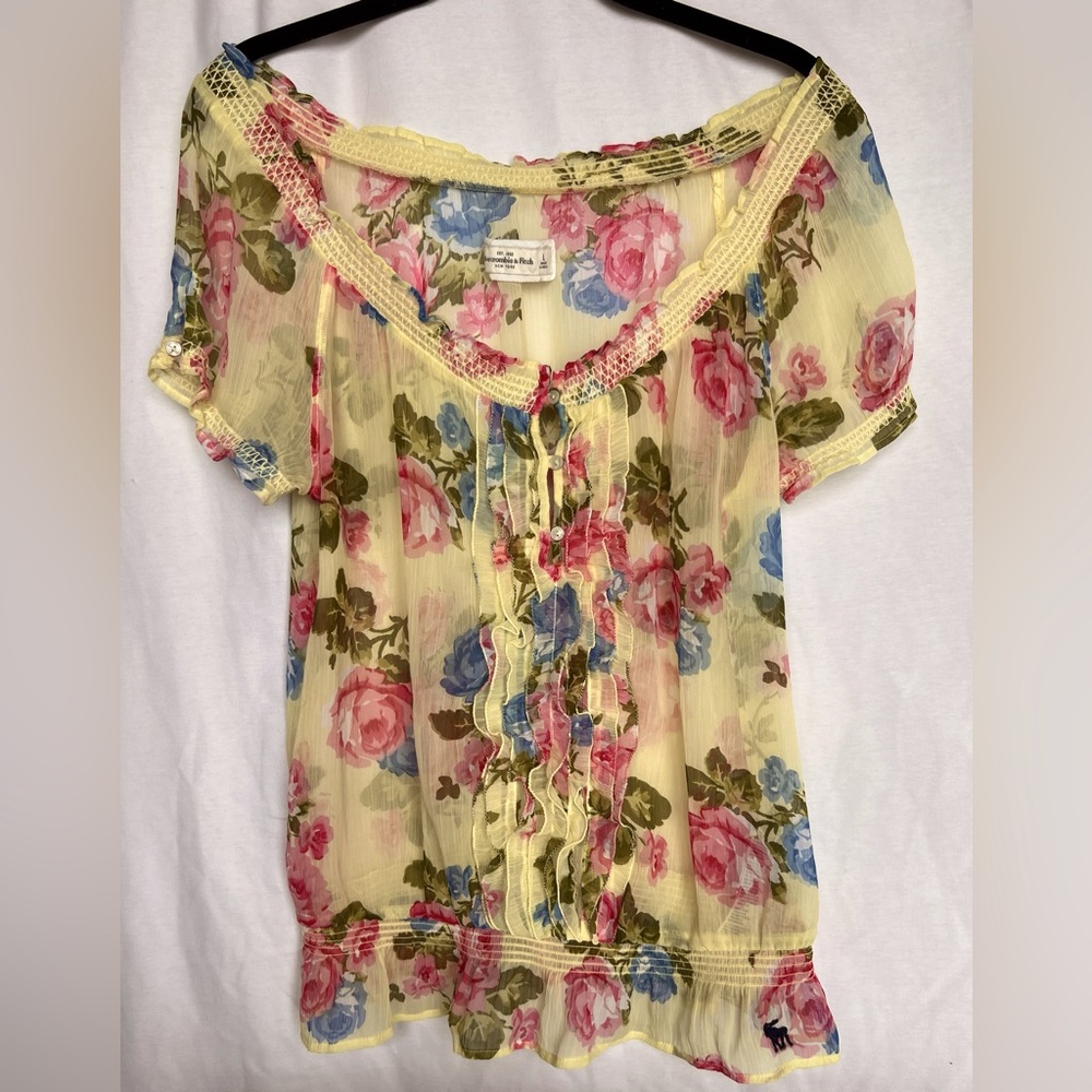 Abercrombie & Fitch lightweight sheer yellow flower summer top size Large L